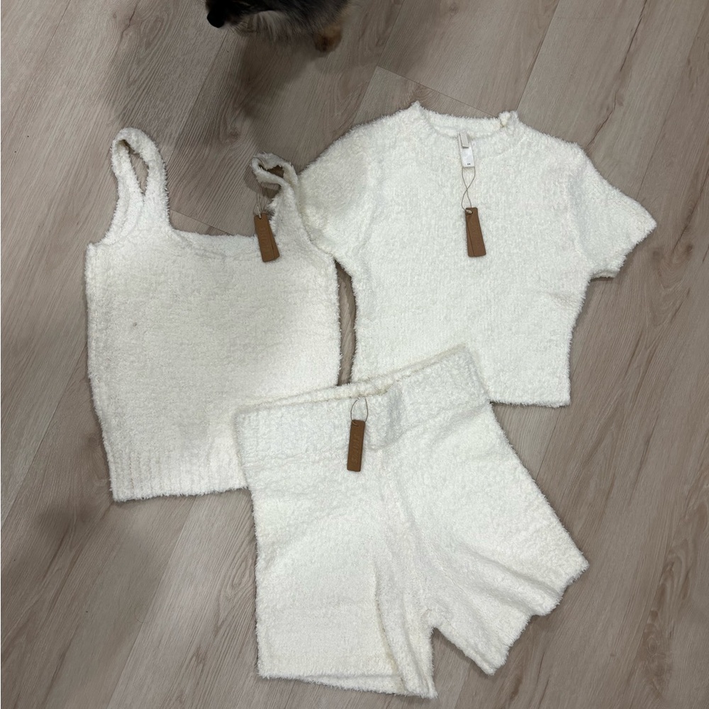 Skims Sherpa Cozy White Fuzzy Knit Set